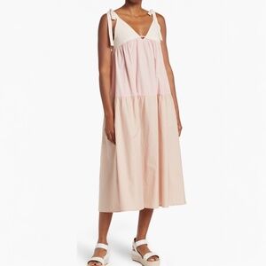 Lush Pink Colorblock Tie Strap Tiered Maxi Dress Size L